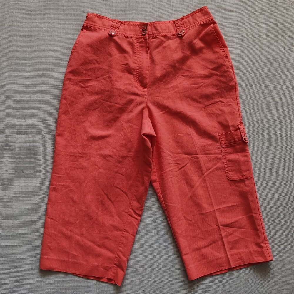 Alfred Dunner Petite 12P Coral Capri Pants Cargo Pocket Comfort Stretch